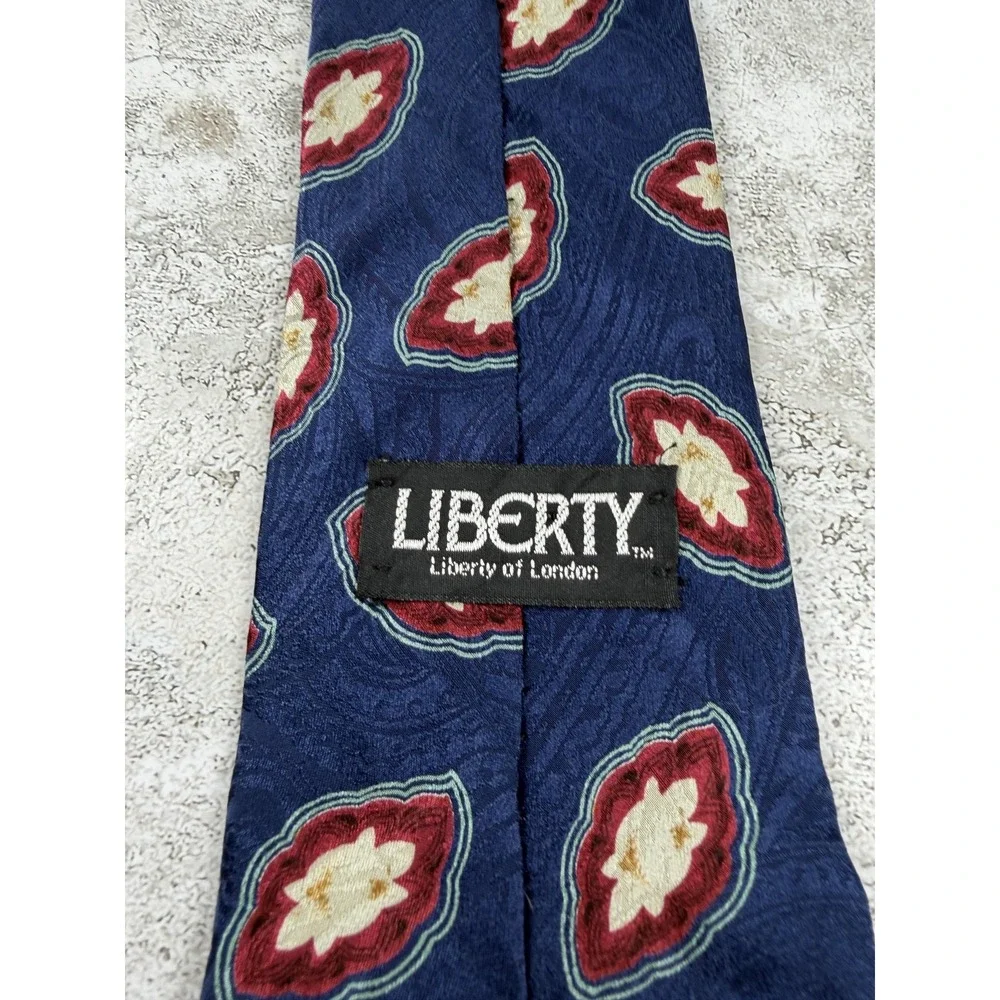 Liberty Of London Tie Mens One Size Blue 100% Silk Pointed Floral Jacquard